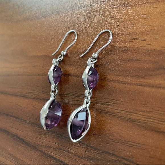 New Amethyst double gem stone drop Silver Earrings 💖 - Picture 4 of 10